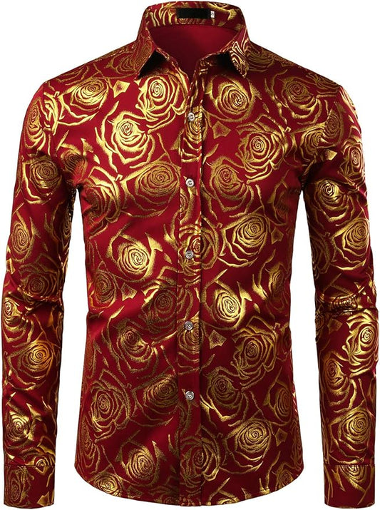 Men's Luxe Long Sleeve Burgundy-Gold Shirt