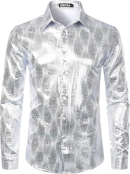 Men's Formal Button Up White-Silver Shirt