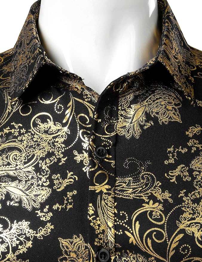 Men's Formal Button Up Gold-Black Shirt