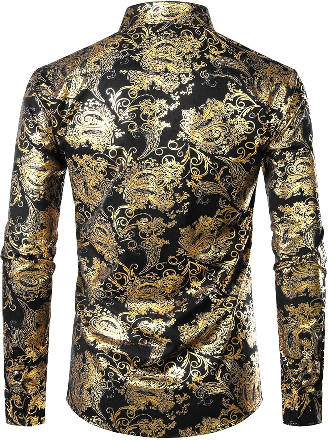 Men's Formal Button Up Gold-Black Shirt