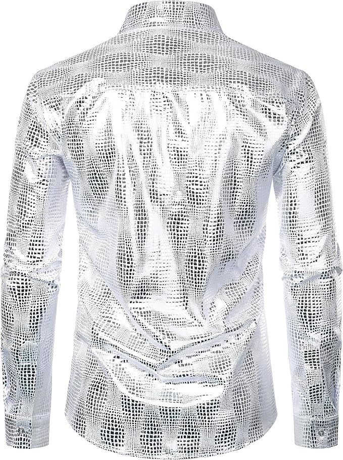 Men's Formal Button Up White-Silver Shirt