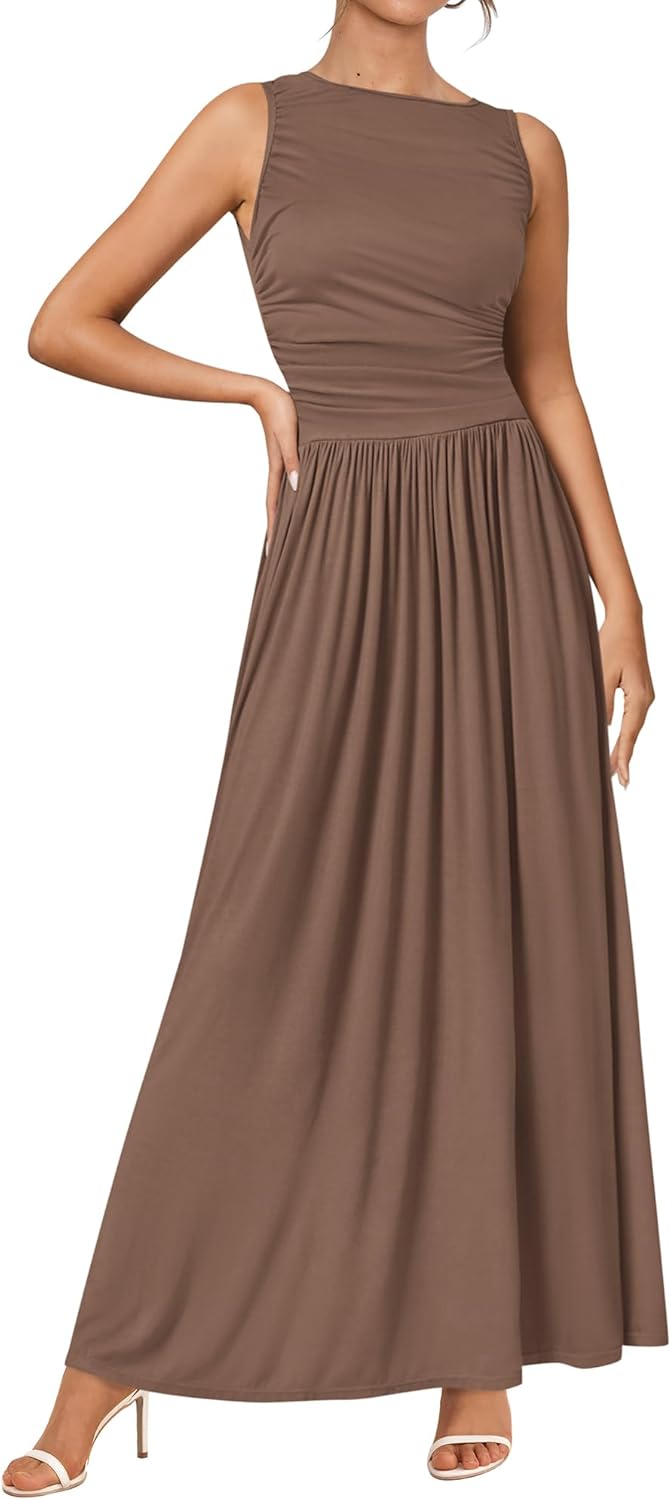 Mocha Brown Knit Sleeveless Maxi Dress