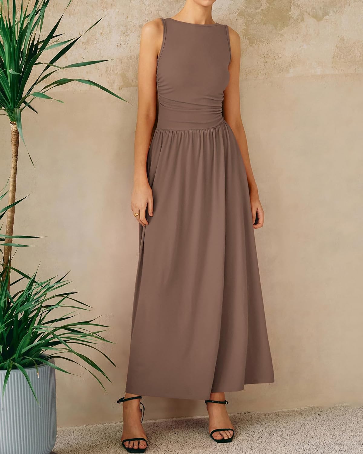 Mocha Brown Knit Sleeveless Maxi Dress