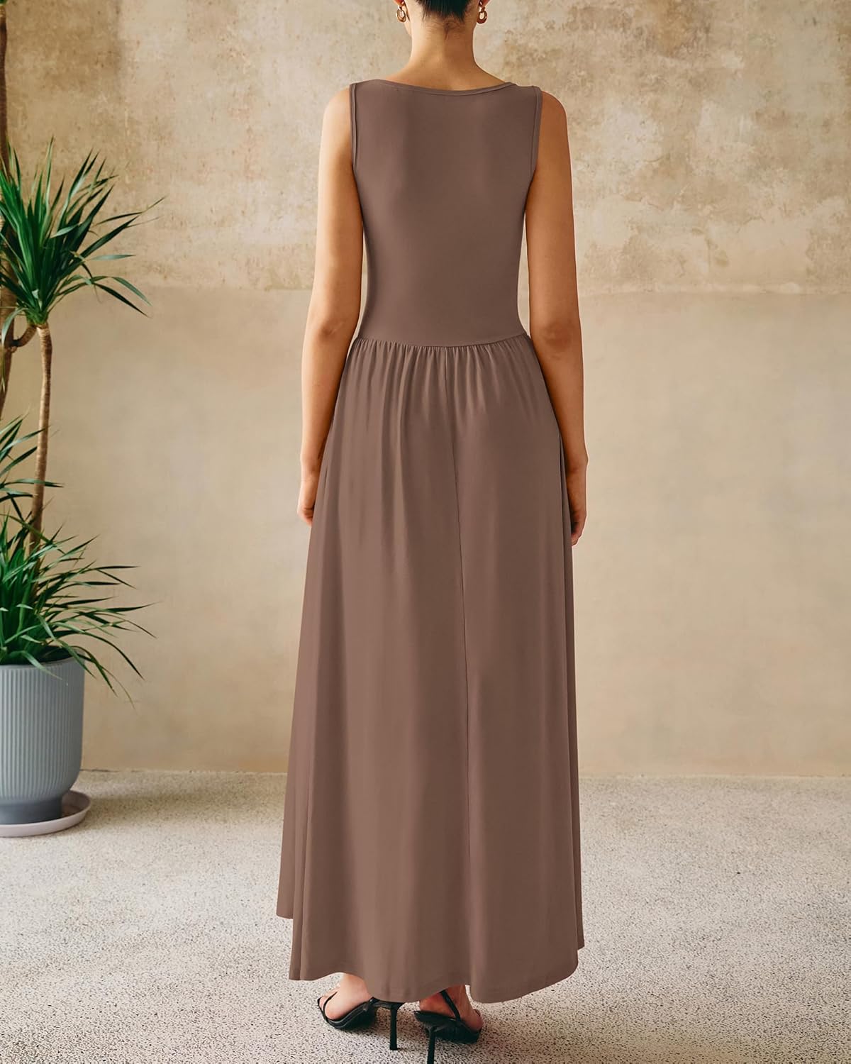 Mocha Brown Knit Sleeveless Maxi Dress