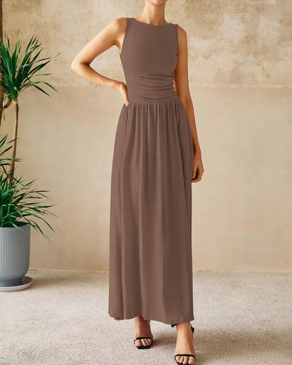 Mocha Brown Knit Sleeveless Maxi Dress