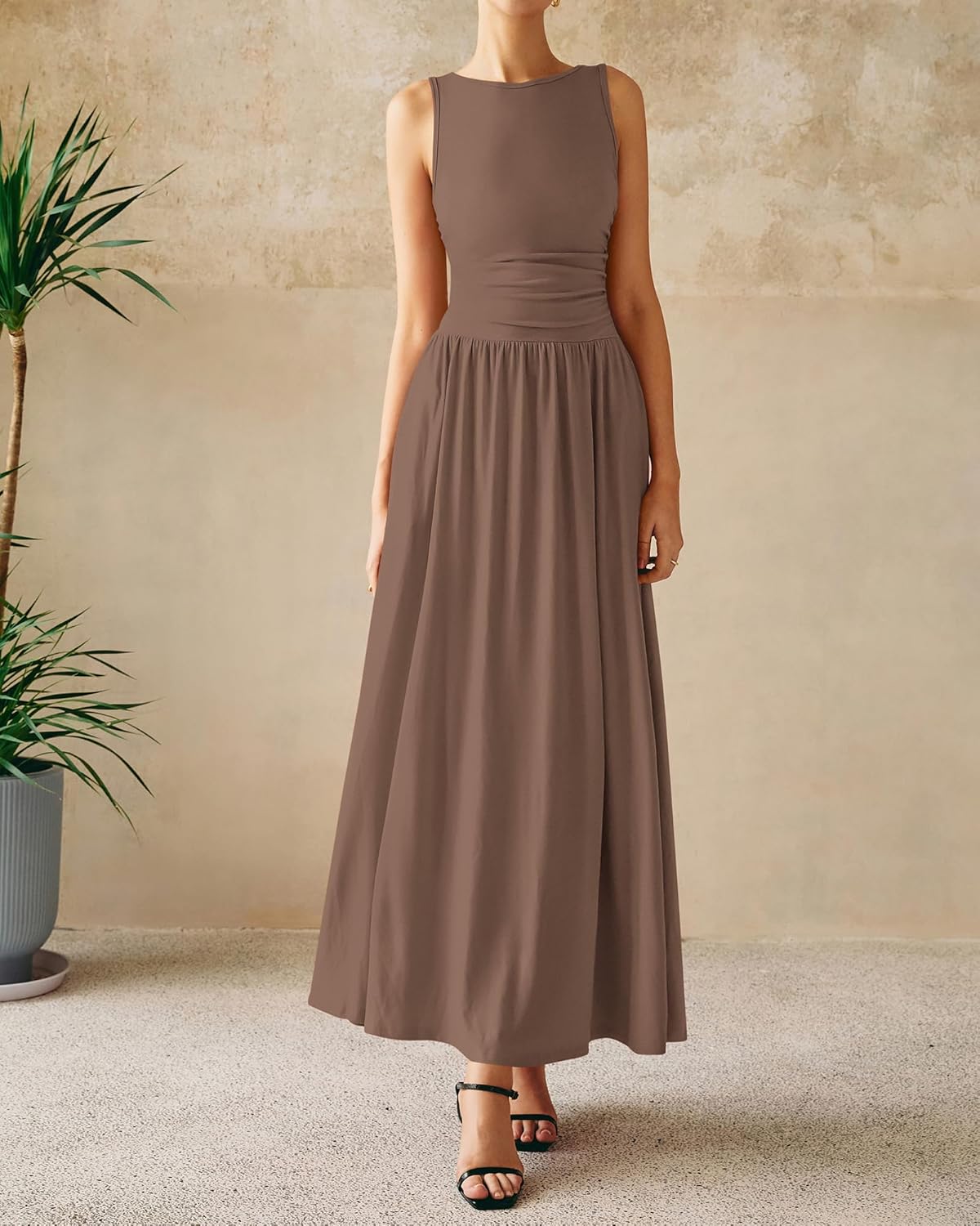 Mocha Brown Knit Sleeveless Maxi Dress