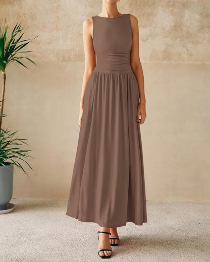 Mocha Brown Knit Sleeveless Maxi Dress