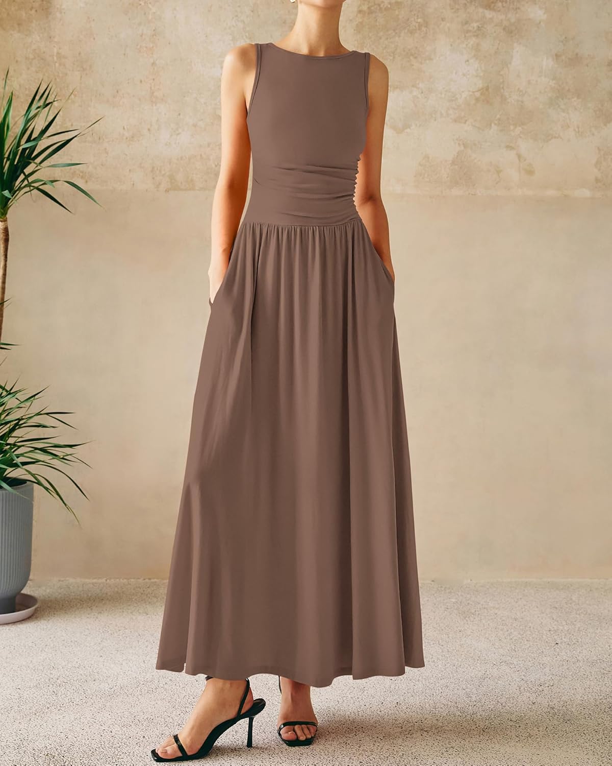 Mocha Brown Knit Sleeveless Maxi Dress