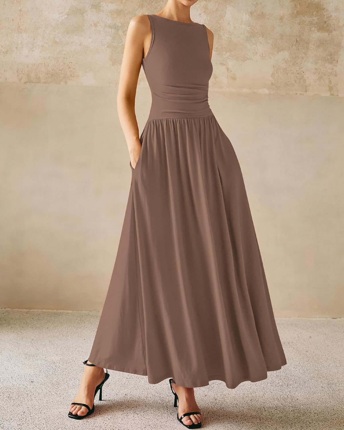 Mocha Brown Knit Sleeveless Maxi Dress