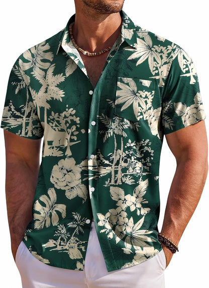 Men's White Hawaiian Print Short Sleeve Shirt