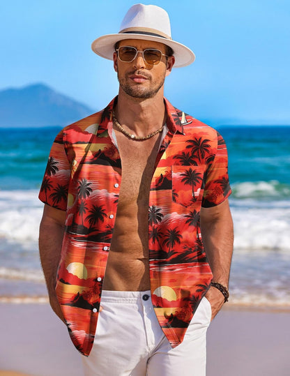 Men's White Hawaiian Print Short Sleeve Shirt