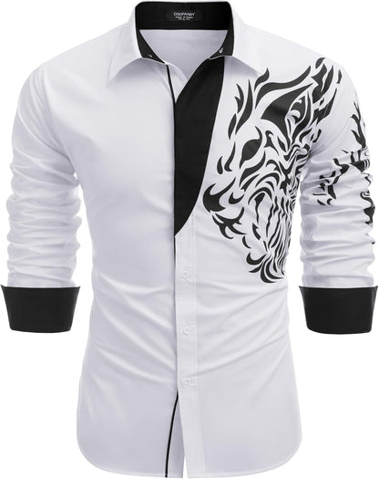 Men's White Printed Long Sleeve Shirt