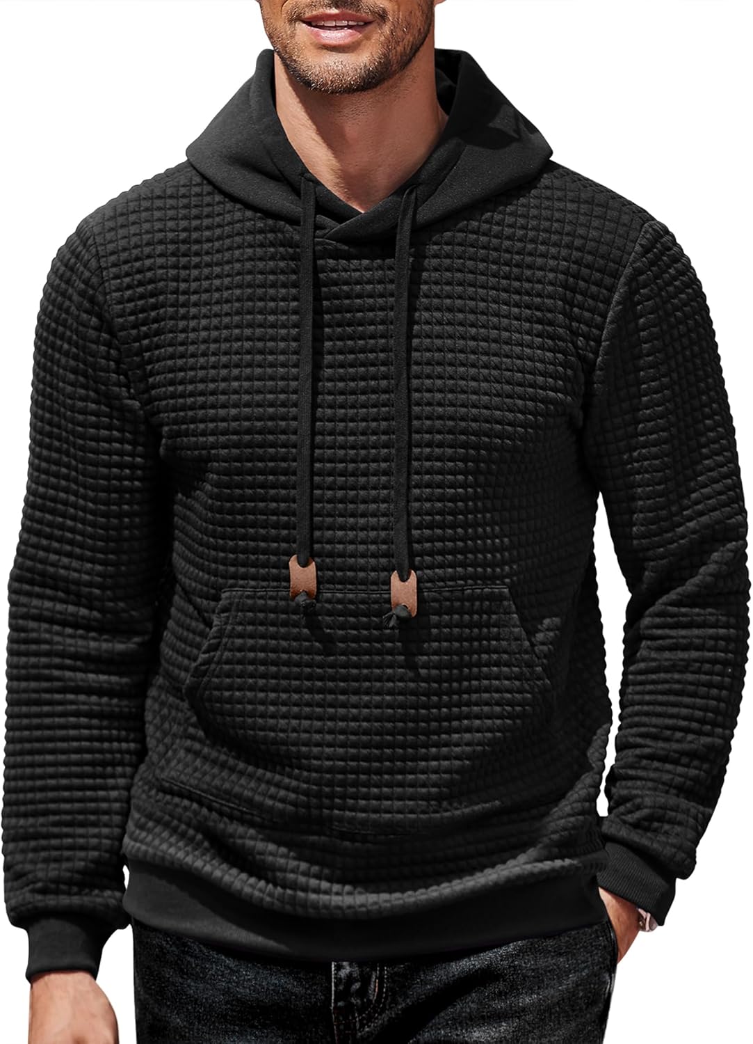 Men's Waffle Knit White Long Sleeve Hoodie