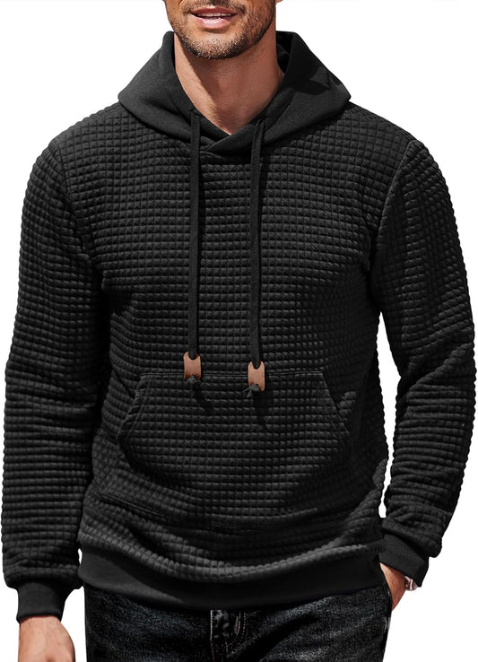 Men's Waffle Knit Black Long Sleeve Hoodie