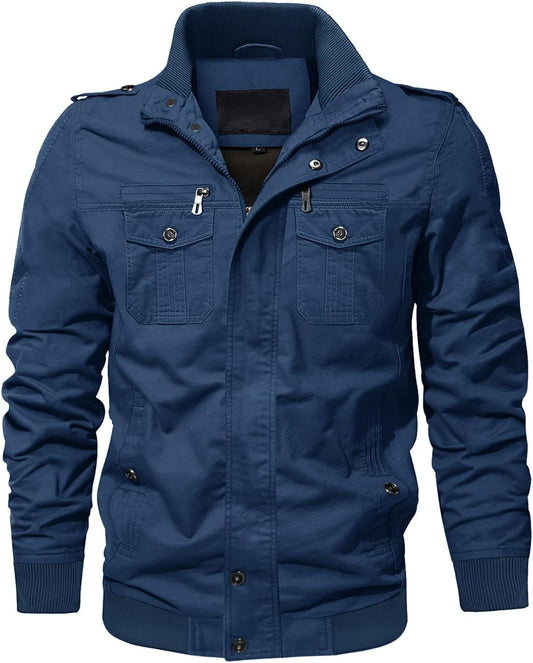 Men's Denim Blue Cargo Military Jacket