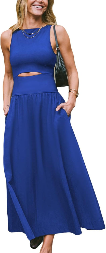 Blue Cut Out Sleeveless Maxi Dress