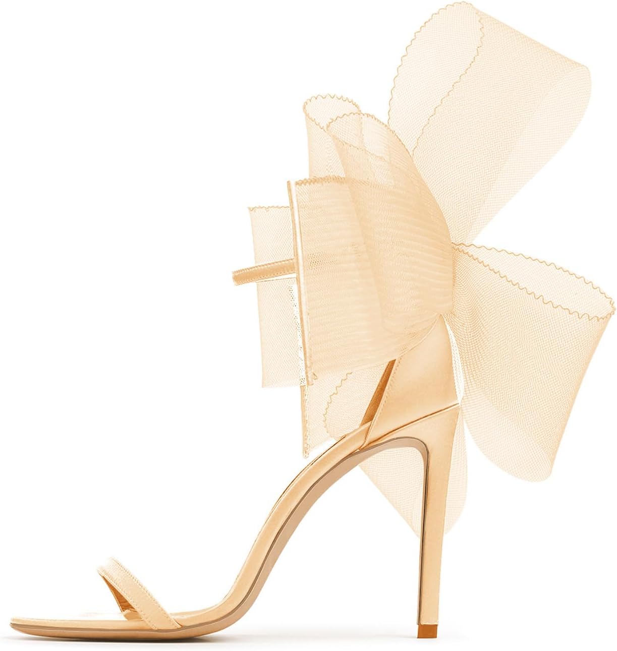 Bow Mesh Stiletto Light Pink Ankle Strap Heels