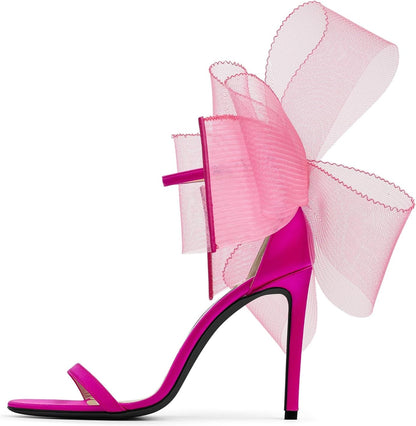 Bow Mesh Stiletto Light Pink Ankle Strap Heels