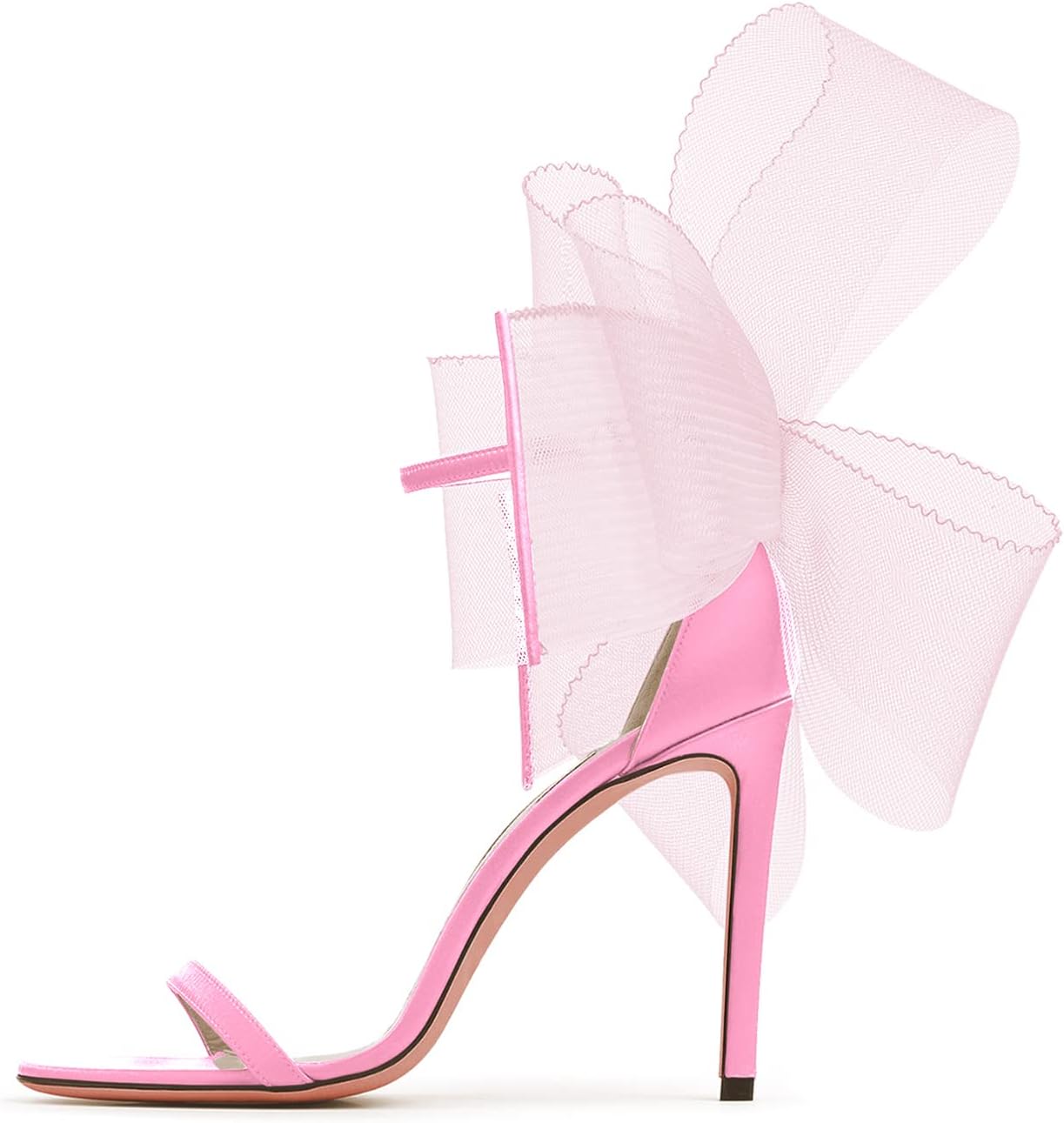 Bow Mesh Stiletto Light Pink Ankle Strap Heels