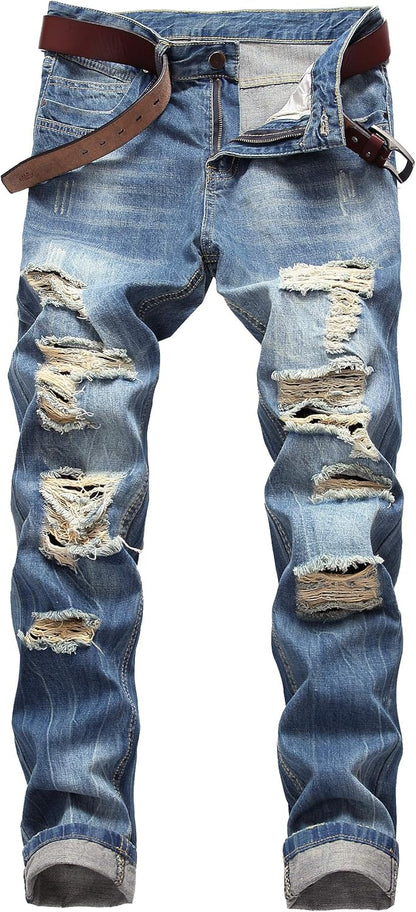 Men's Distressed Denim Blue Jeans