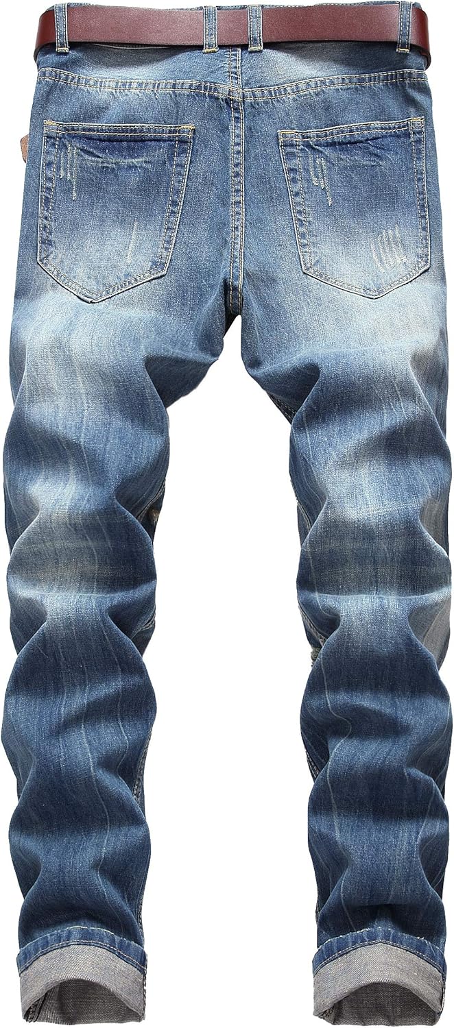 Men's Distressed Denim Blue Jeans