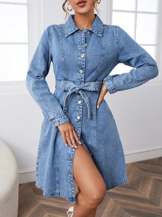 Cute Denim Belted Dress