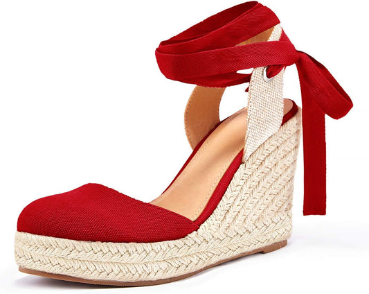 Ballet Style Red Closed Toe Wedge Sandals