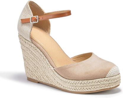 Ballet Style Beige Closed Toe Wedge Sandals