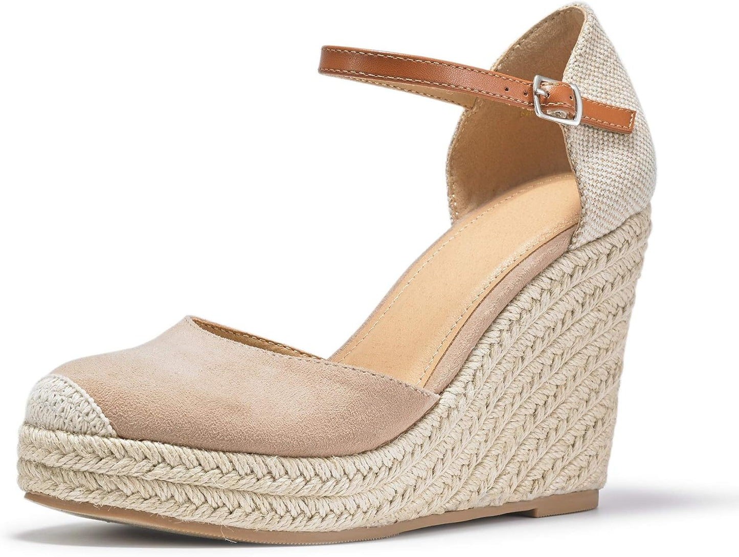 Ballet Style Beige Closed Toe Wedge Sandals