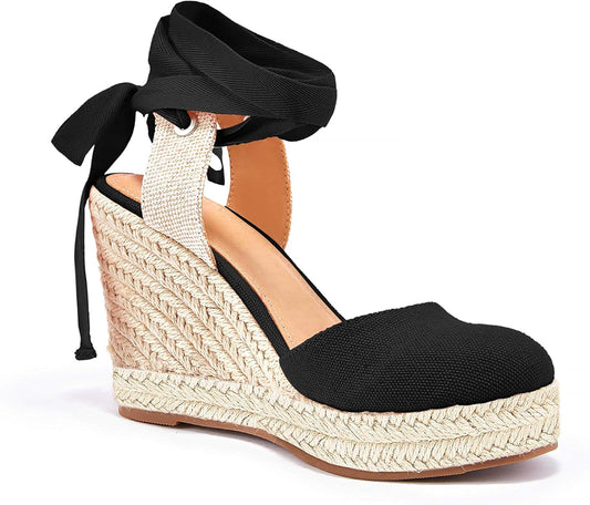 Ballet Style Black Closed Toe Wedge Sandals