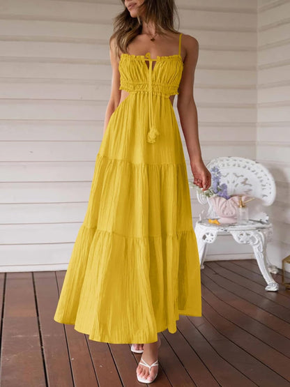 Boho Yellow Spaghetti Strap Maxi Dress