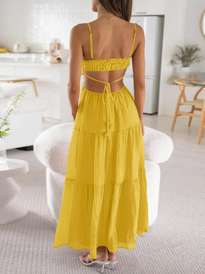 Boho Yellow Spaghetti Strap Maxi Dress