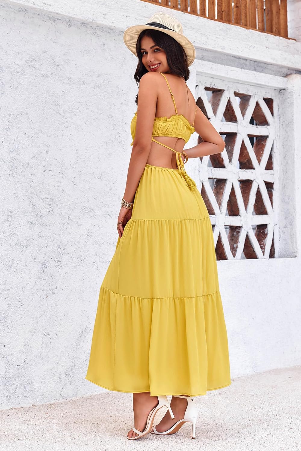 Boho Yellow Spaghetti Strap Maxi Dress