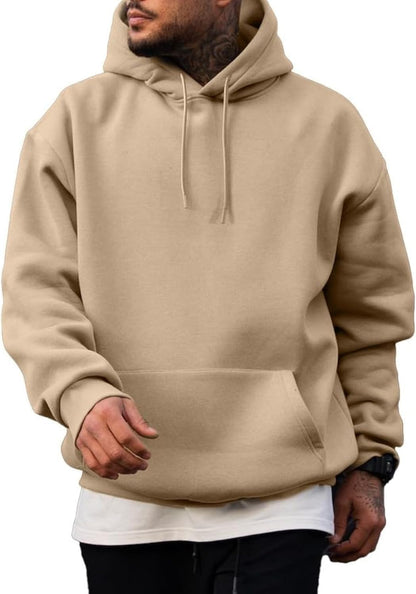 Men's Beige Drawstring Long Sleeve Hoodie