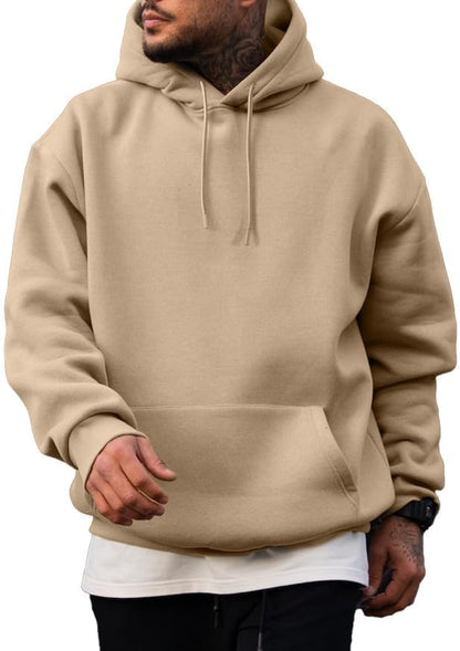 Men's Beige Drawstring Long Sleeve Hoodie