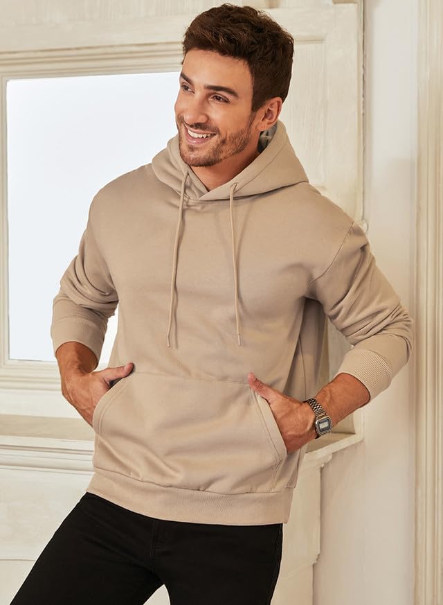 Men's Beige Drawstring Long Sleeve Hoodie