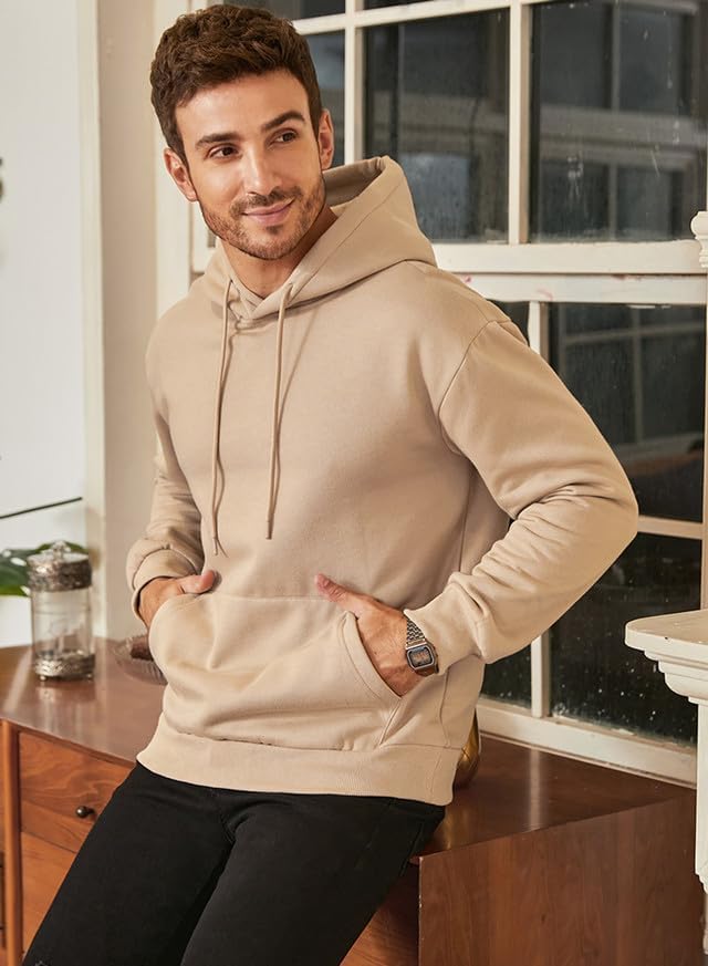 Men's Beige Drawstring Long Sleeve Hoodie