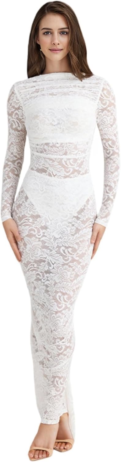 Backless White Lace Maxi Dress