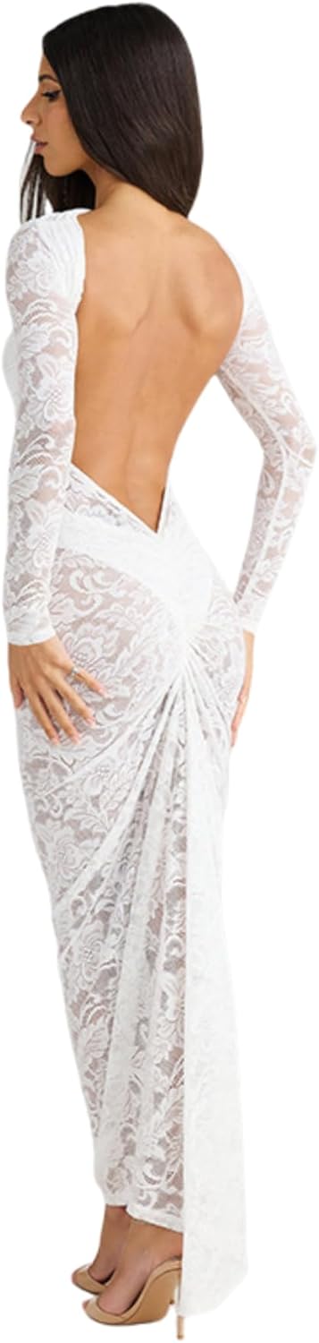 Backless White Lace Maxi Dress