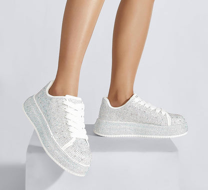 Rhinestone Light Blue Lace Up Women's Sneakers