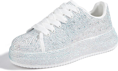 Rhinestone Light Blue Lace Up Women's Sneakers