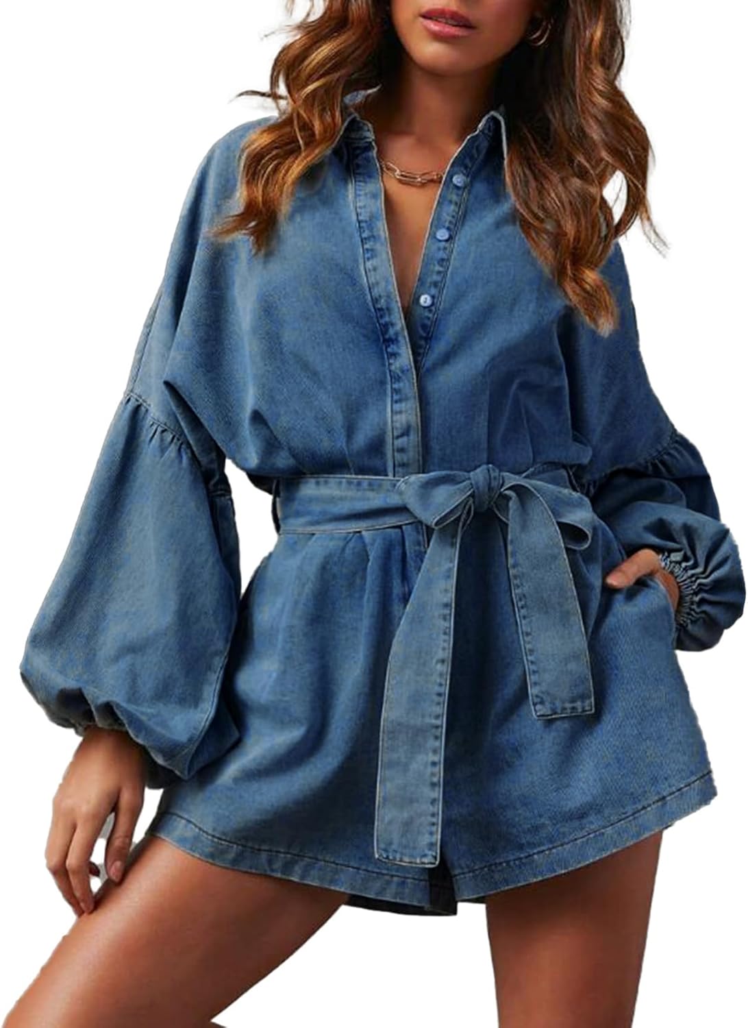 Lantern Dark Denim Shorts Romper