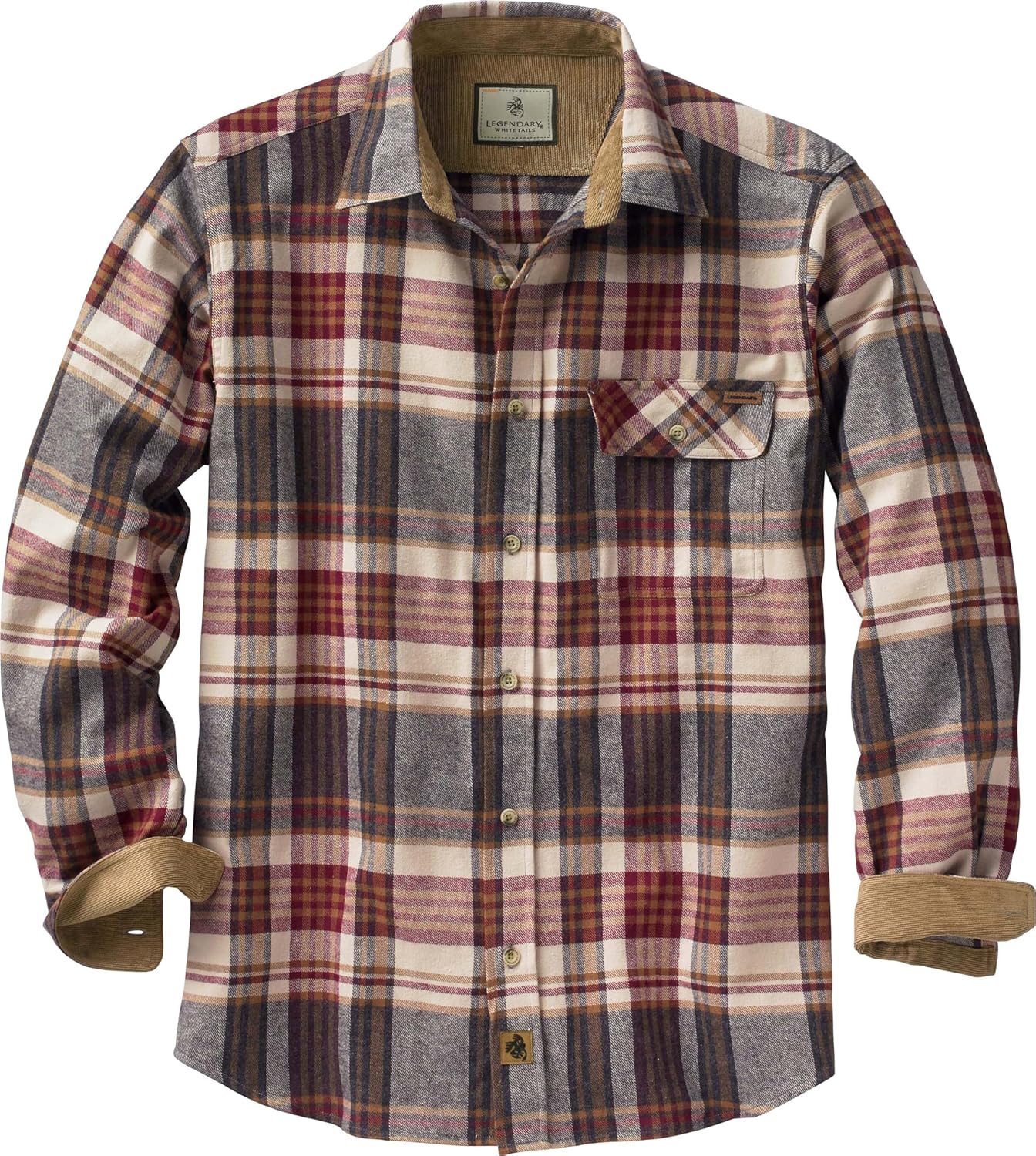 Men's Corduroy Orange Plaid Long Sleeve Shirt