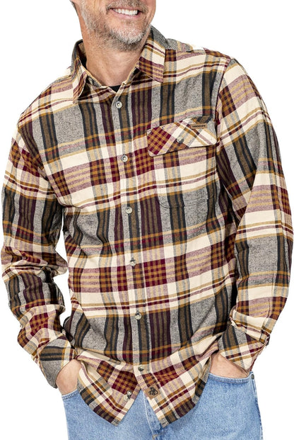 Men's Corduroy Orange Plaid Long Sleeve Shirt