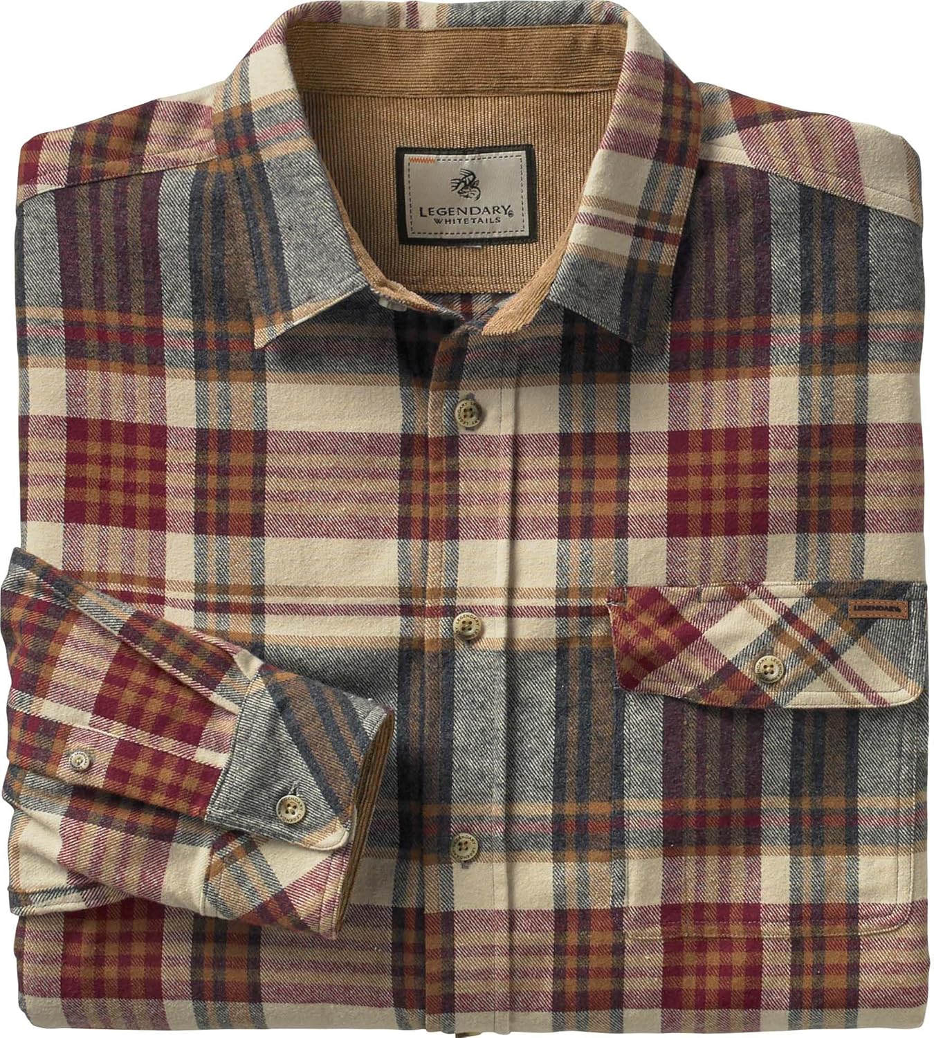 Men's Corduroy Orange Plaid Long Sleeve Shirt