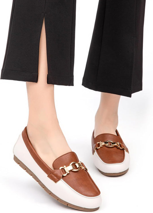 Oxford Style Brown/White Chain Link Causal Loafer Shoes