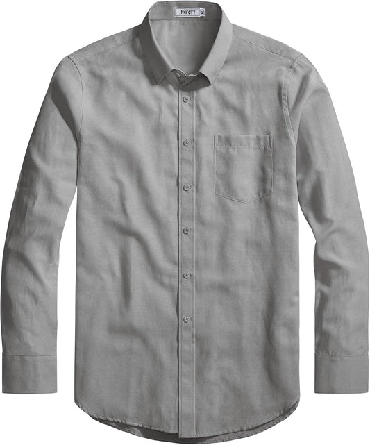 Men's Casual Oxford Grey Button Down Long Sleeve Shirt