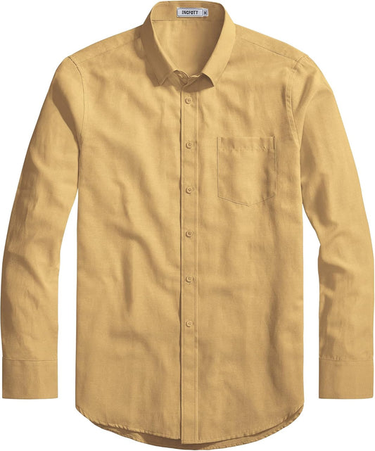 Men's Casual Oxford Yellow Button Down Long Sleeve Shirt