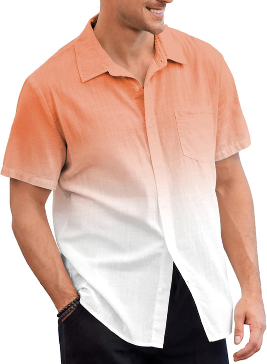 Men's Two Tone Coral Linen Short Sleeve Shirt