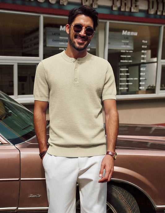 Men's Beige Henley T-Shirt